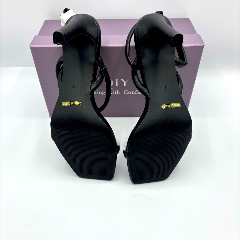 QIY Womens Strappy Sandals Open Toe Ankle Strap Heeled Sandals Size 7 - Picture 6 of 8